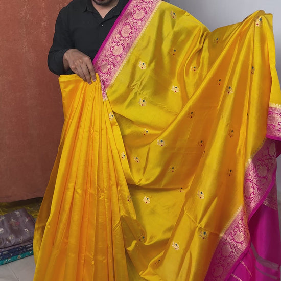 Luxury mango silk saree with meenakari motifs full view