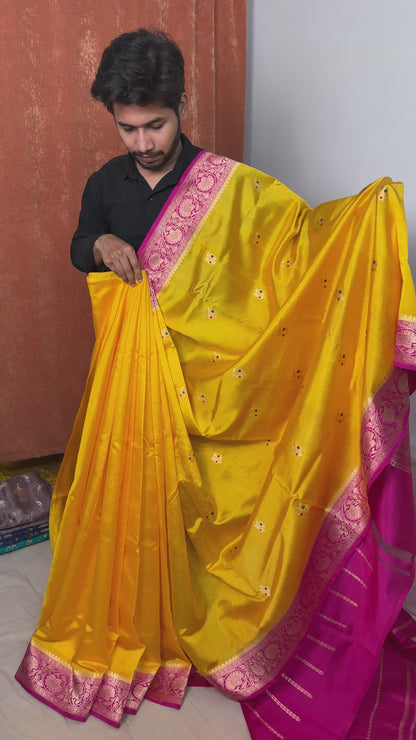 Luxury mango silk saree with meenakari motifs full view