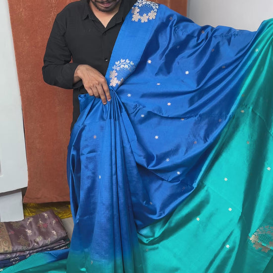 kadwa weave mango silk saree royal blue festive wear