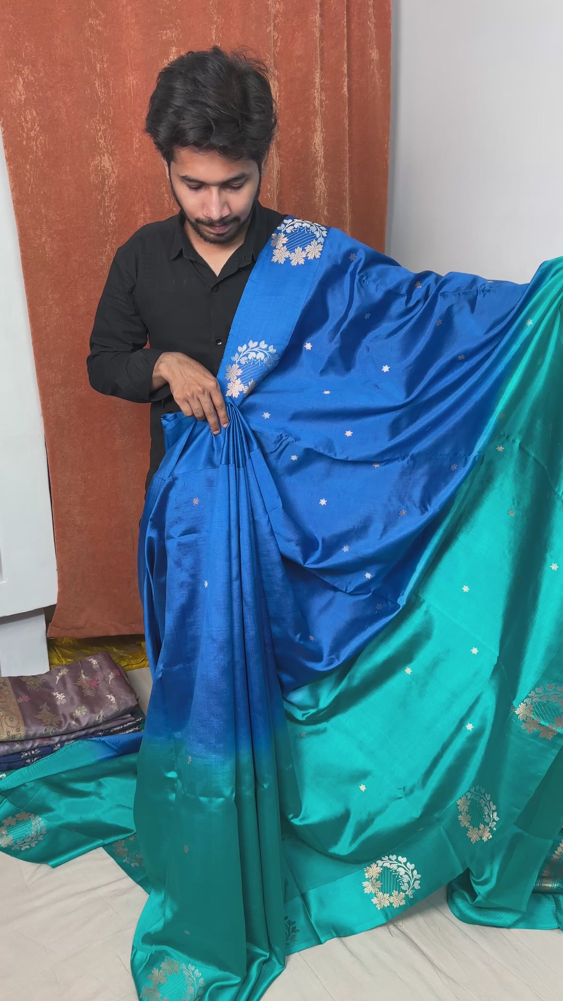 kadwa weave mango silk saree royal blue festive wear