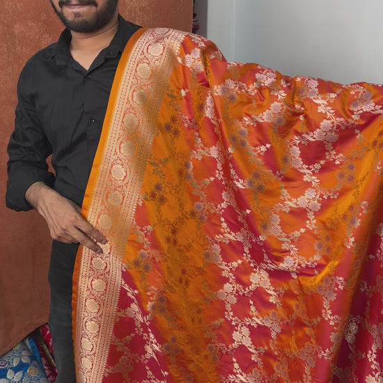 Premium Banarasi saree dual tone fanta shade with floral jaal weaving