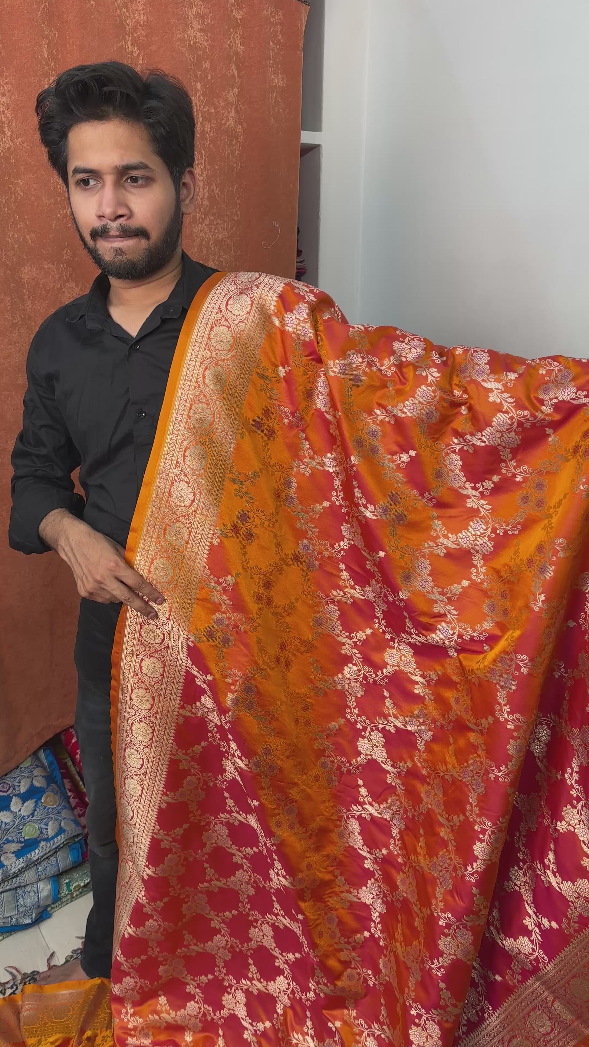 Premium Banarasi saree dual tone fanta shade with floral jaal weaving