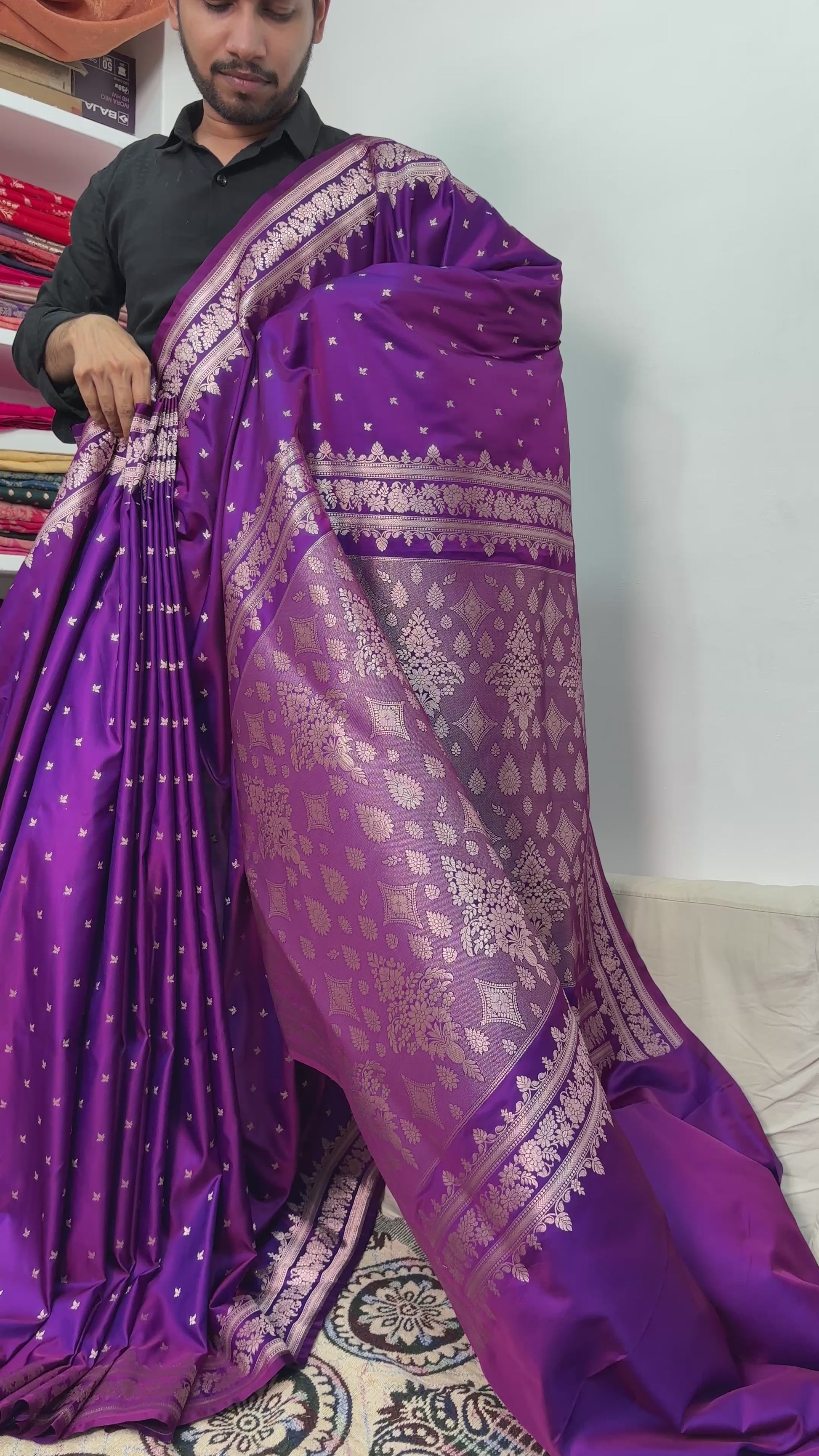 zari woven floral border banarasi saree mashru silk