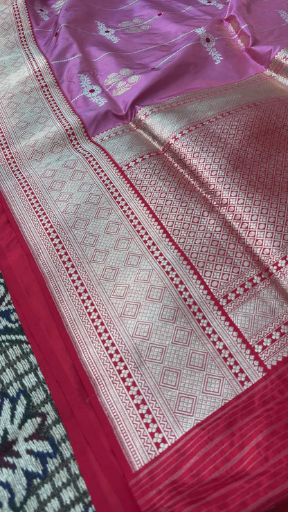 Rani pink pure katan silk saree with rich Banarasi border