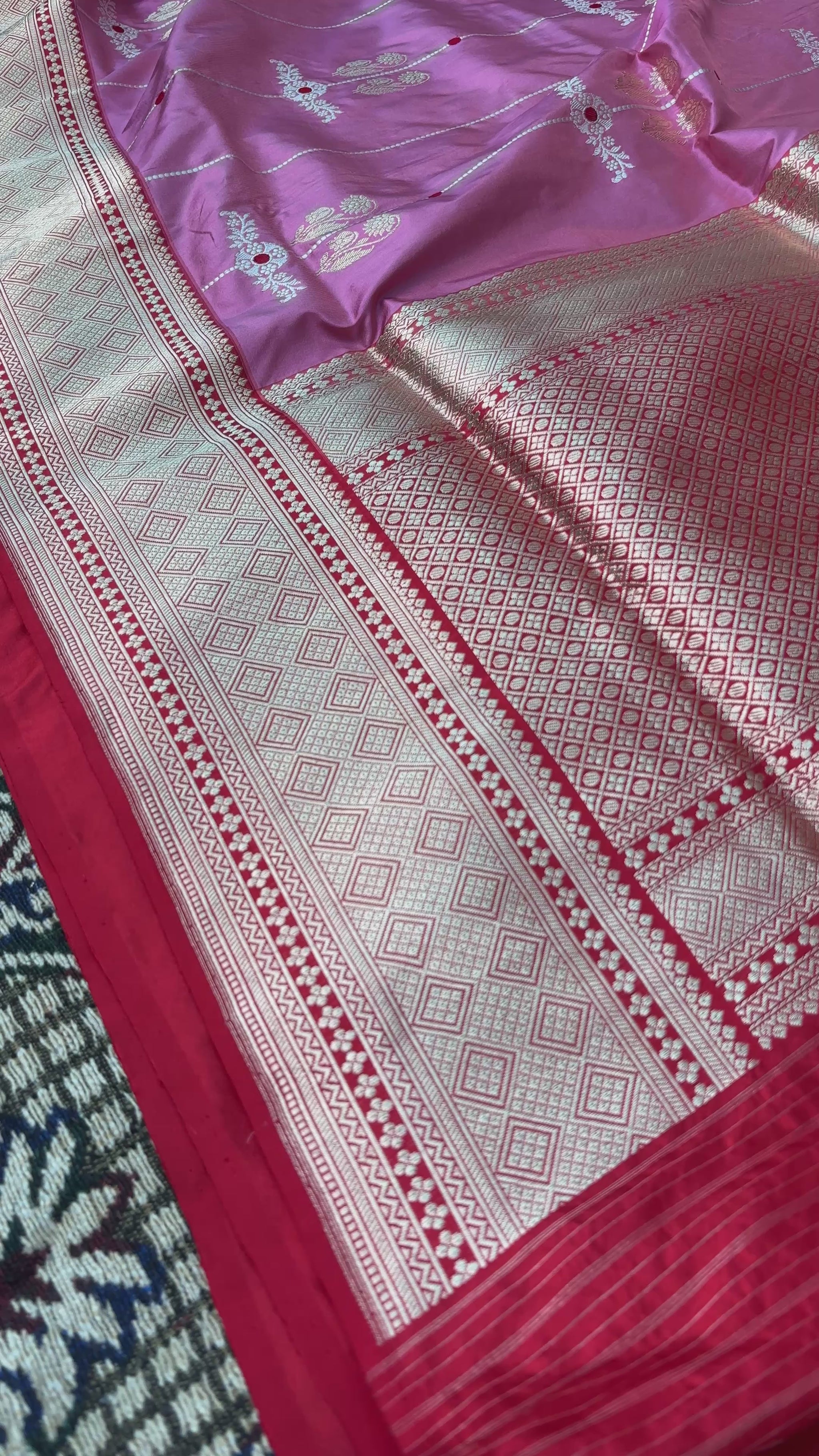 Rani pink pure katan silk saree with rich Banarasi border