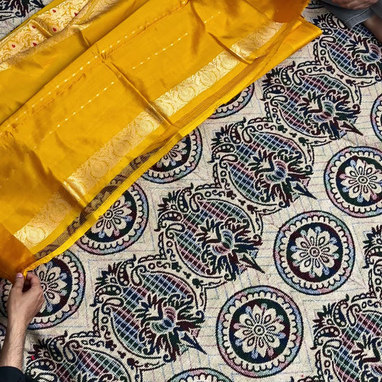 premium gold mustard banarasi saree mango silk kadwa motif design