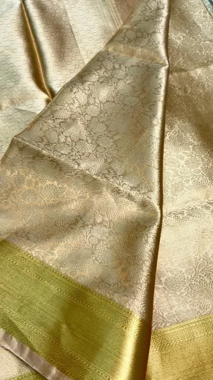 100% Pure Tissue Silk Banarasi Saree – Champagne Gold