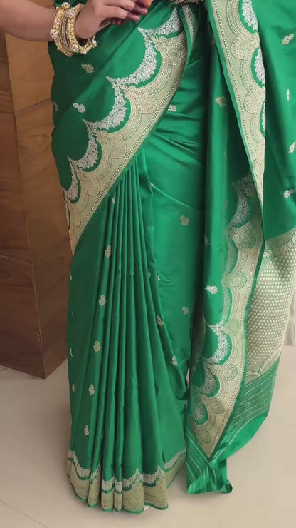 100% Pure Katan Silk Handloom Kadwa Banarasi Saree - All Over Sona Rupa Motifs