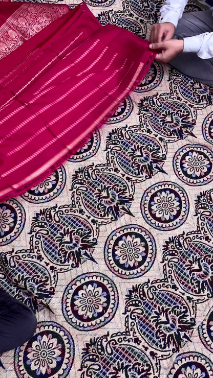 Handwoven Banarasi saree red meenakari motifs Varanasi