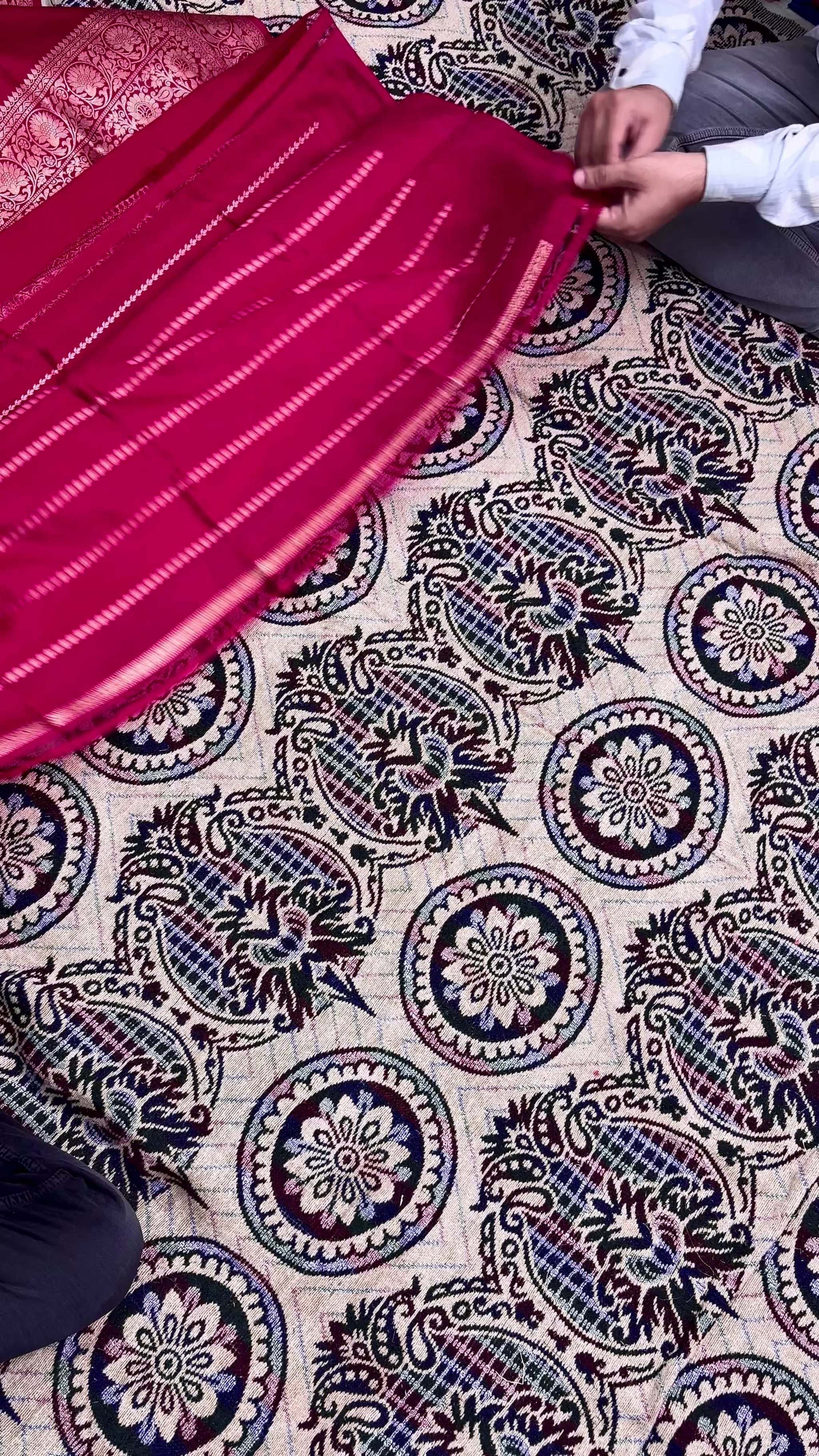 Handwoven Banarasi saree red meenakari motifs Varanasi