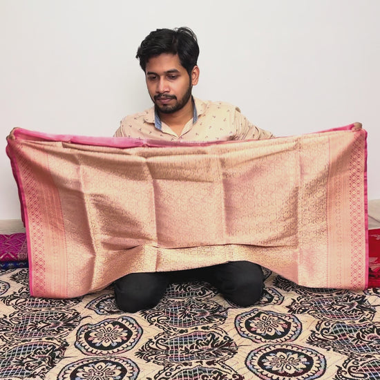 Handloom Banarasi Saree with Contrast Gajri Border and Elegant Tissue Silk Body