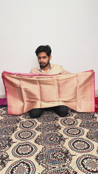 Handloom Banarasi Saree with Contrast Gajri Border and Elegant Tissue Silk Body