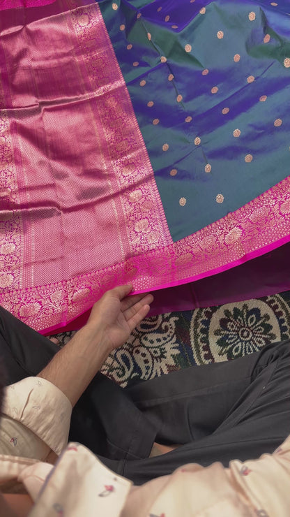 Luxury Banarasi Silk Saree with Floral Zari Border and Booti Design