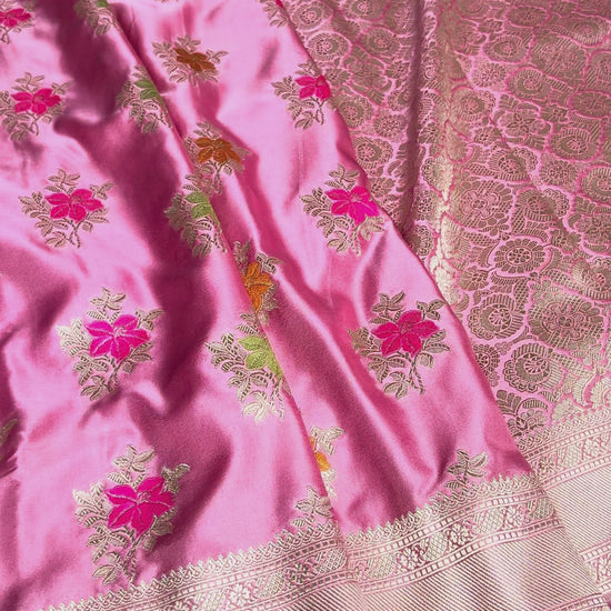 Onion Pink Banarasi Saree with Rich Gold Zari Woven Border
