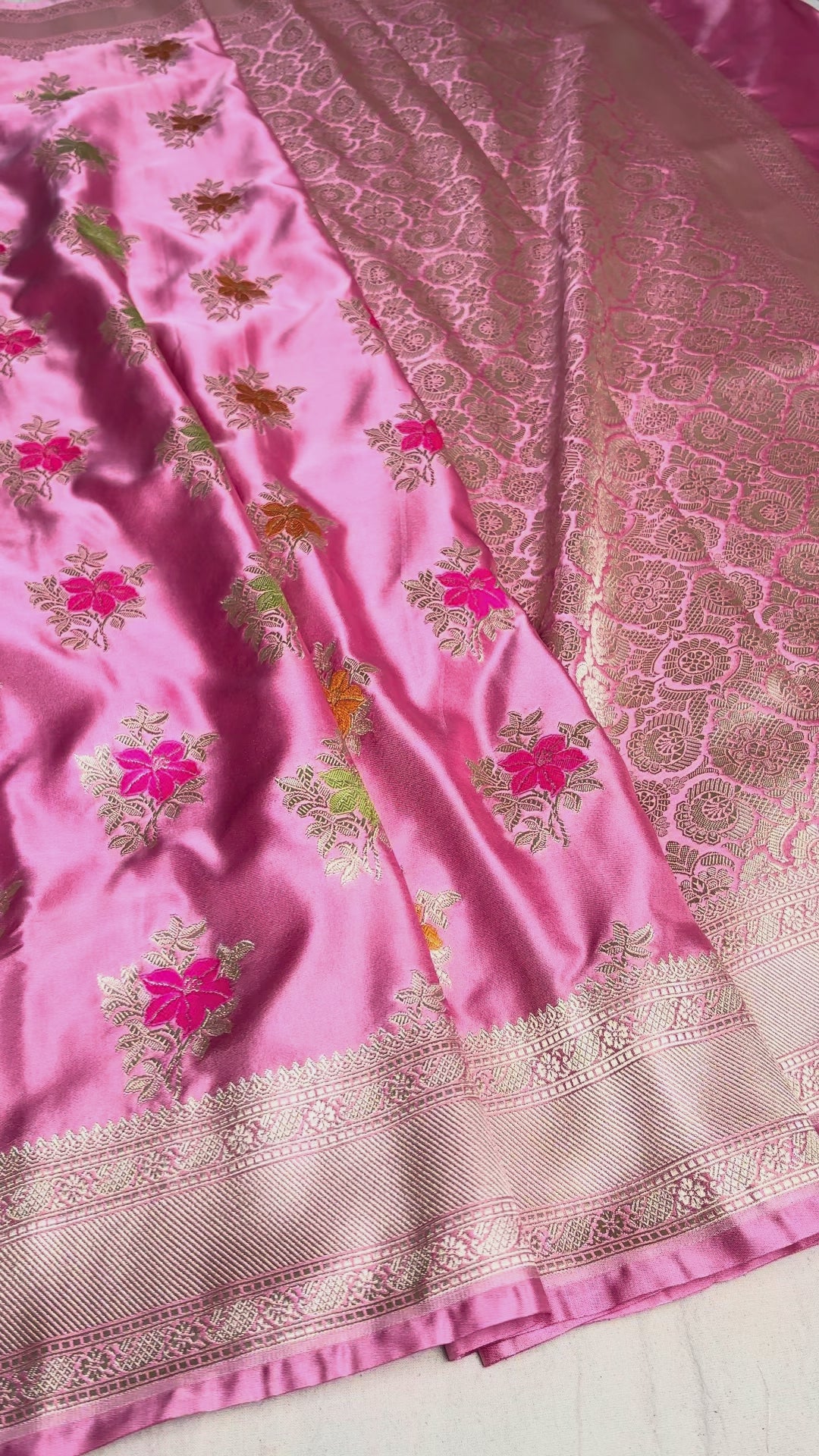 Onion Pink Banarasi Saree with Rich Gold Zari Woven Border