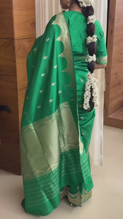 100% Pure Katan Silk Handloom Kadwa Banarasi Saree - All Over Sona Rupa Motifs