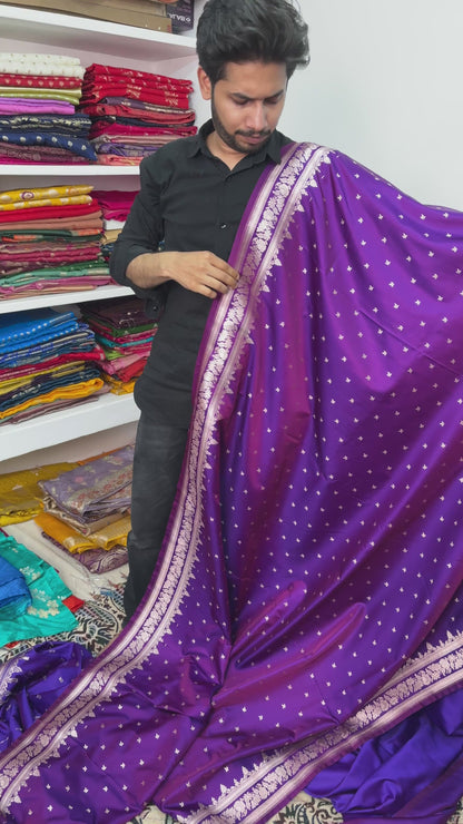 indian saree dual tone purple wine with meenakari border