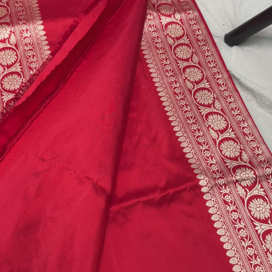 Traditional handloom Banarasi silk saree in royal red for weddings and festive occasions