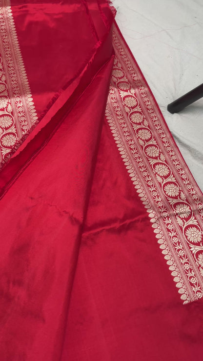 Traditional handloom Banarasi silk saree in royal red for weddings and festive occasions