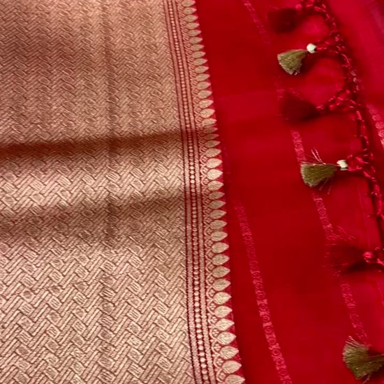 Pure Kora silk handloom Banarasi saree in rich red