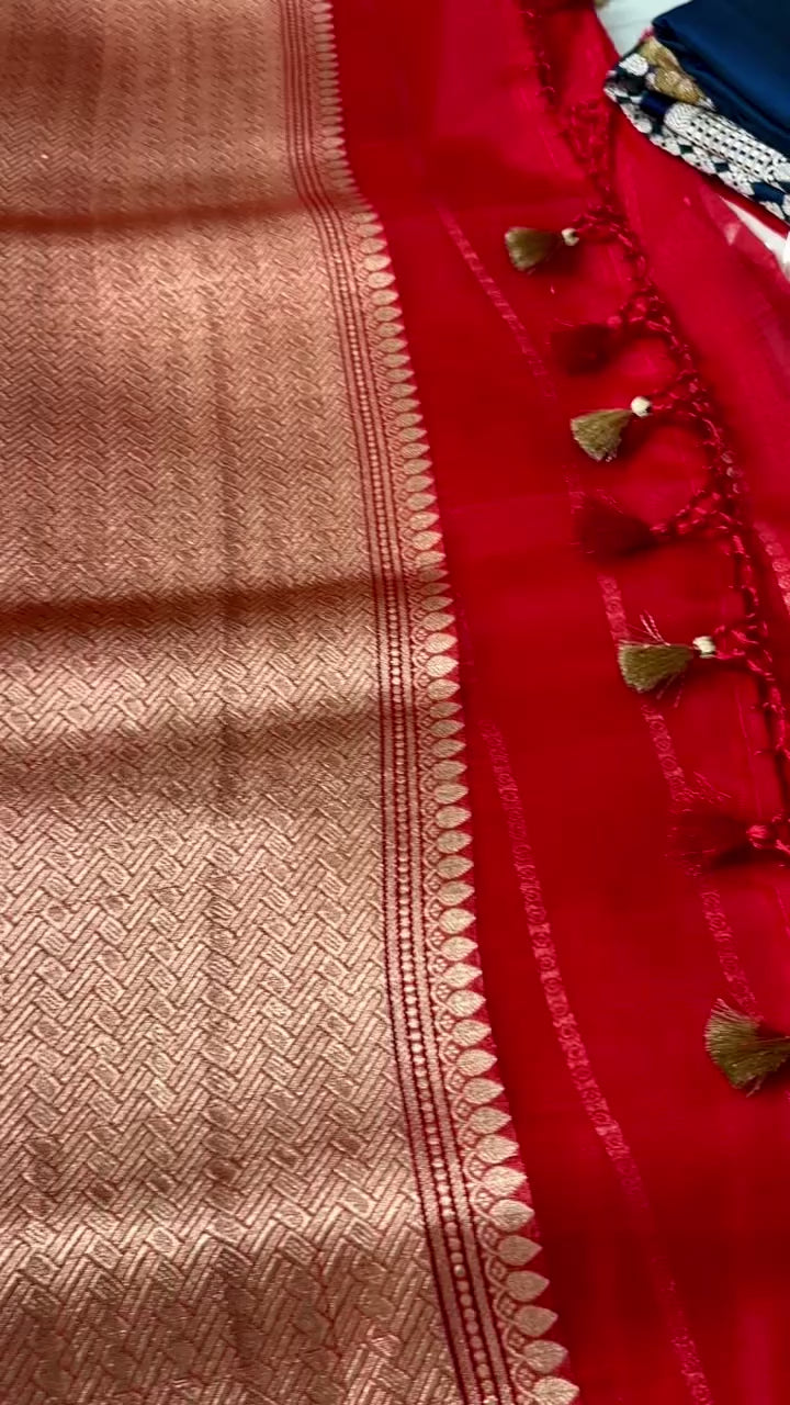 Pure Kora silk handloom Banarasi saree in rich red